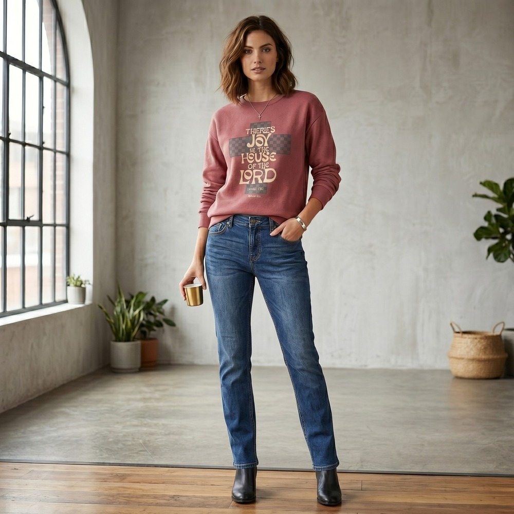 Blessed Girl Women M Pink Sweatshirt Psalm 122:1 Joy House of the Lord Graphic